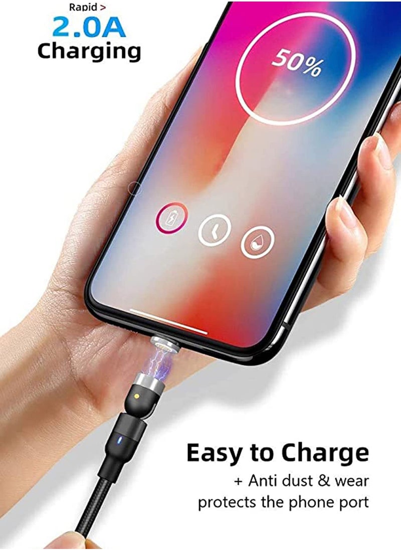 SYOSI - Charging Cable 360° & 180° Rotation Type Charging Cable, Nylon Braided Led Weak Magnet Charger Cable Fit for Micro Type-c iPhone Cable, Nylon and Thick Copper Core Black - Image 1