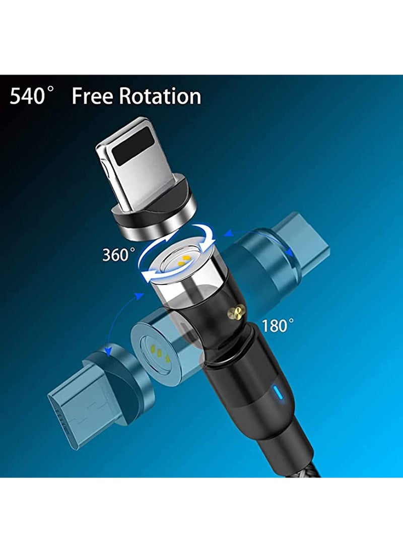 SYOSI - Charging Cable 360° & 180° Rotation Type Charging Cable, Nylon Braided Led Weak Magnet Charger Cable Fit for Micro Type-c iPhone Cable, Nylon and Thick Copper Core Black - Image 1