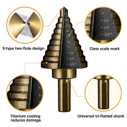 IRONANT Step Drill Bits, 5PCS HSS Titanium Step Drill Bit Set, 50 Sizes High Speed Steel Step Bits for Metal with Aluminum Case - Image 2