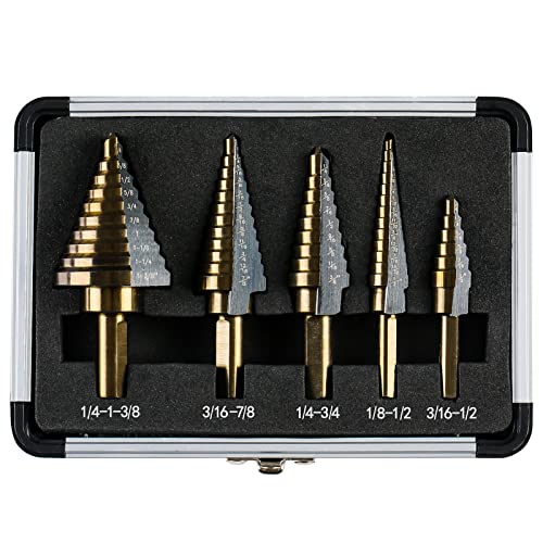 IRONANT Step Drill Bits, 5PCS HSS Titanium Step Drill Bit Set, 50 Sizes High Speed Steel Step Bits for Metal with Aluminum Case - Image 1