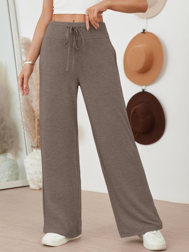 AUTOMET Womenâ€˜s Cozy Wide Leg Sweatpants, High Waist Pants for Yoga Lounge and Sleep, Soft Comfy Pants for All Seasons CoffeeGrey M - Image 2