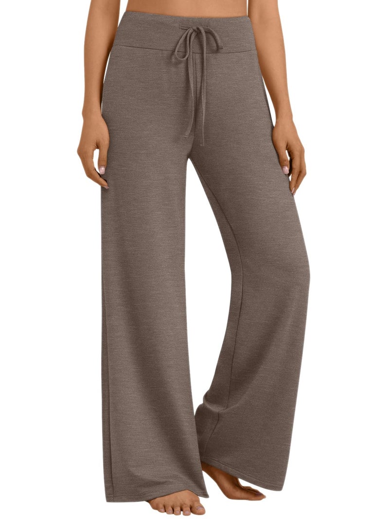 AUTOMET Womenâ€˜s Cozy Wide Leg Sweatpants, High Waist Pants for Yoga Lounge and Sleep, Soft Comfy Pants for All Seasons CoffeeGrey M - Image 1