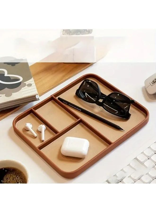 Grey Faux Leather Bedside Tray Organizer For Keys Watches Wallets Jewelry Storage Rack - Image 5
