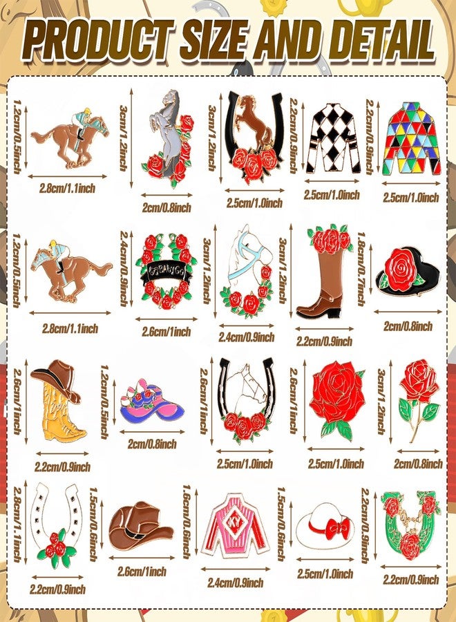 CraftyDream مجموعة كرافتي دريم المكونة من 40 قطعة من دبابيس ديربي المطلية بالمينا، دبابيس على شكل حصان، دبابيس على شكل وردة، دبابيس على شكل حدوة حصان، بروش، إكسسوارات حفلات ديربي، هدايا مجوهرات - Image 2