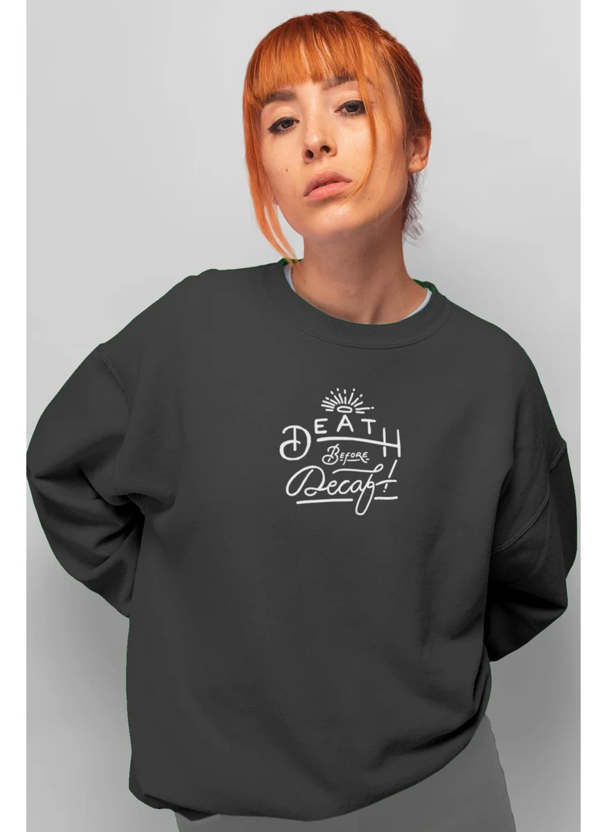 Rock&Roll Forehead Anthracite Crew Neck Front and Back Printed Thick Women's Sweatshirt