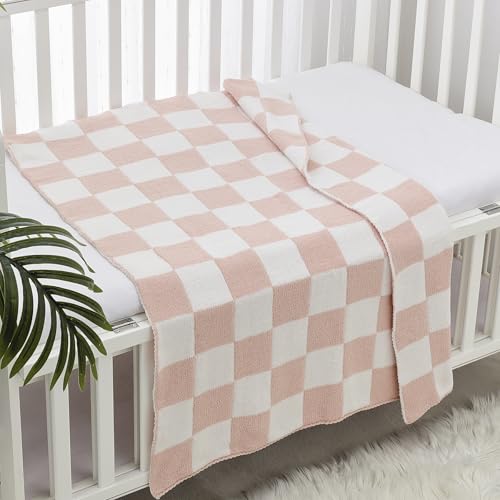 CREVENT 30"X40" Cozy Soft Warm Chenille Baby Blanket for Girls Boys, Newborn Essentials for Infant, Baby Shower Receiving Gift - Checked Pink 75X100cm - Image 4