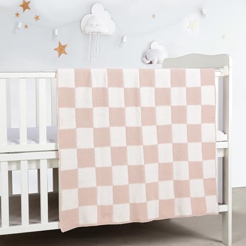 CREVENT 30"X40" Cozy Soft Warm Chenille Baby Blanket for Girls Boys, Newborn Essentials for Infant, Baby Shower Receiving Gift - Checked Pink 75X100cm - Image 2