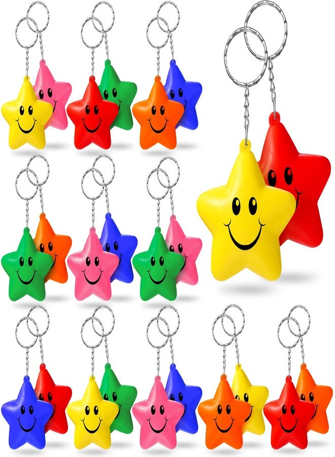 Vertintong 24 Pcs Star Stress Ball Bulk, Smile Face Keychain Foam Stress Relief Squeeze Toys, Fidget Anxiety & Anger Relief at Work/school/home, Perfect Easter Basket Stuffers Party Favors(Colorful) - Image 1