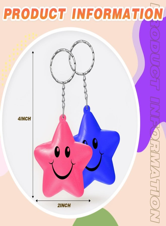 Vertintong 24 Pcs Star Stress Ball Bulk, Smile Face Keychain Foam Stress Relief Squeeze Toys, Fidget Anxiety & Anger Relief at Work/school/home, Perfect Easter Basket Stuffers Party Favors(Colorful) - Image 3