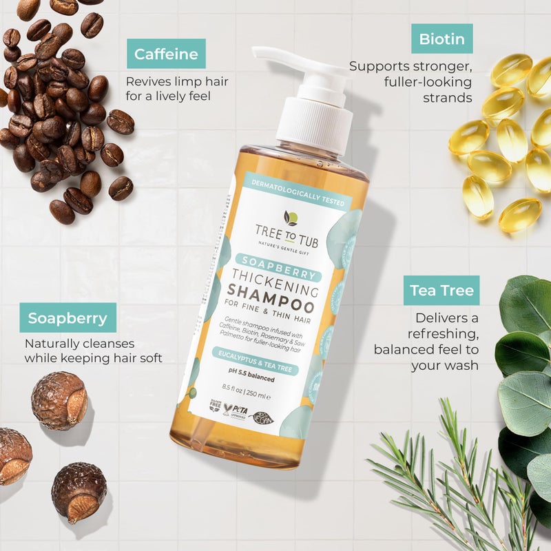 Tree to Tub Biotin Fine Hair Thickening Shampoo for Thicker, Fuller Volume - Gentle Volumizing Sulfate Free Argan Oil Shampoo for Women & Men w/Caffeine, Organic Saw Palmetto, All Natural Tea Tree - Image 5
