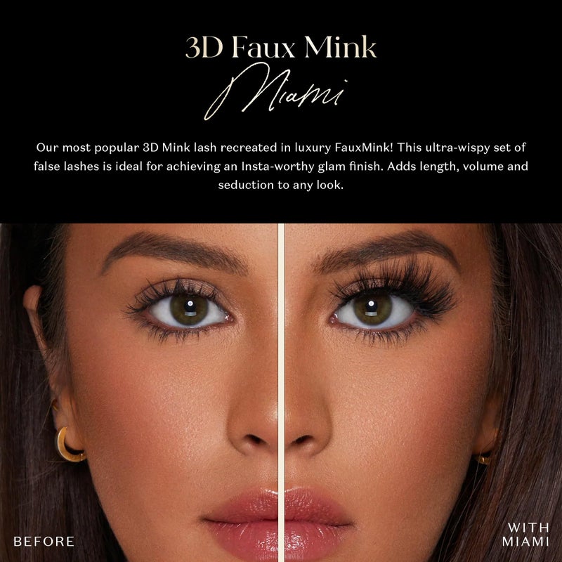 Lilly Lashes 3D Miami Faux Mink Strip Eyelashes, False Eyelashes Dramatic Look, Reusable False Lashes, Fake Lashes Pack, Lash Strips with Luxury Silk Like Fibers, No Lash Glue Included - Image 2