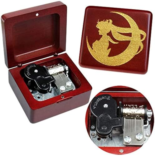 Sinzyo Sailor Moon Music Box Vintage Wood Carved Wind Up Musical Box Gift For Christmas,Birthday,Valentine's Day(Wine Red Box) - Image 1