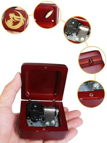 Sinzyo Sailor Moon Music Box Vintage Wood Carved Wind Up Musical Box Gift For Christmas,Birthday,Valentine's Day(Wine Red Box) - Image 3