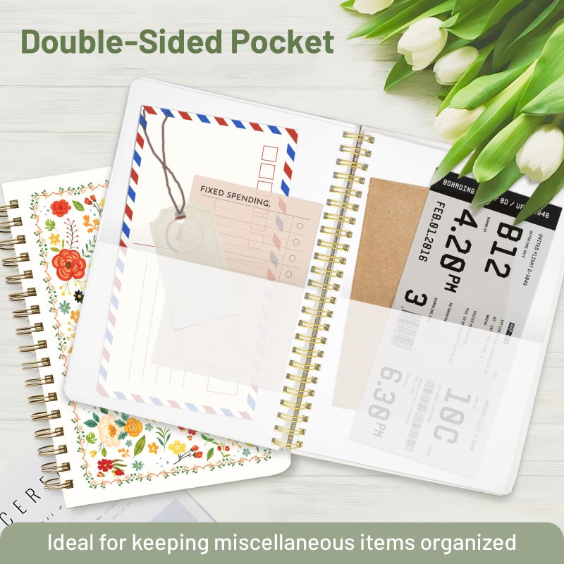 Stanoha Cute Spiral Notebook A5 Journal for Women Girls Kawaii Aesthetic Pretty Floral Design with Pocket, 8.5 x 5.7 inch, Line, Beige Floral - Image 4