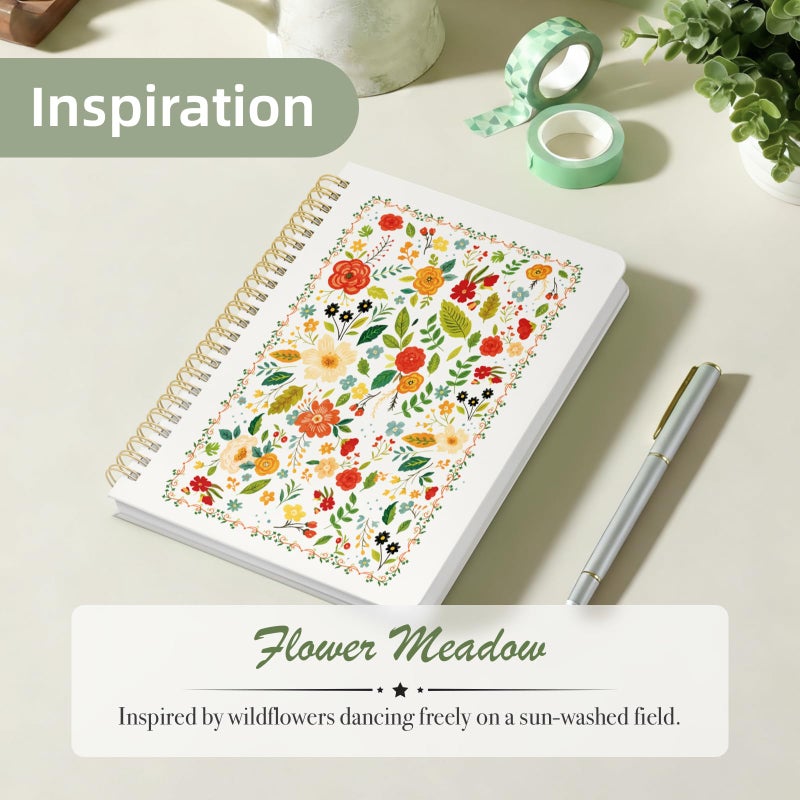 Stanoha Cute Spiral Notebook A5 Journal for Women Girls Kawaii Aesthetic Pretty Floral Design with Pocket, 8.5 x 5.7 inch, Line, Beige Floral - Image 2
