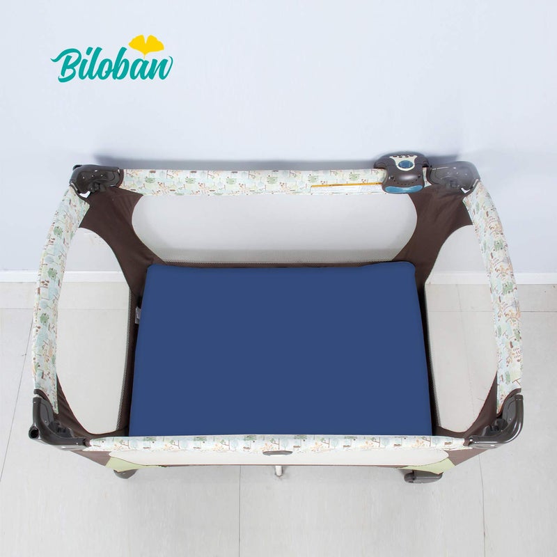 Biloban Pack and Play Sheets Fitted, 2 Pack Pack and Play Sheet Fits for Graco Pack n Play Mattress, Neutral Playard Sheets for Baby Boys and Girl, White & Navy Blue, 38”X 26” - Image 3