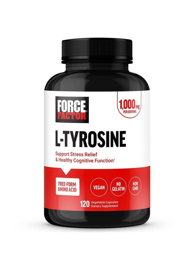 FORCE FACTOR L Tyrosine Stress Relief Supplement, L-Tyrosine Brain Health Supplements for Adults, L-Tyrosine 500mg Capsules, Free Form, Vegan, No Gelatin, Non-GMO, 120 Capsules - Image 1