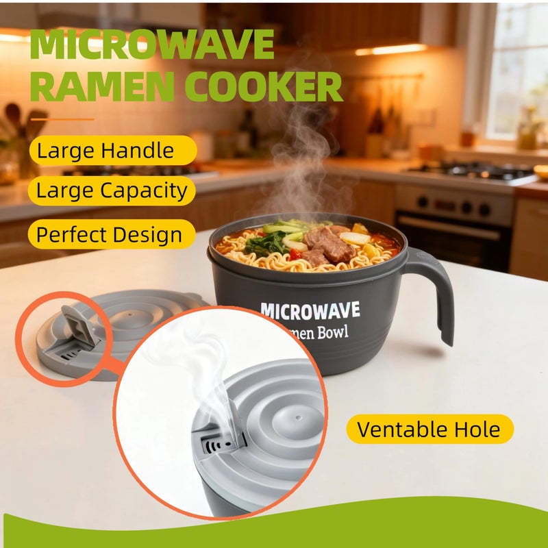 Layron Large Ramen Bowl Set, Ramen Noodle Bowls Microwavable 45 oz, Ramen Cooker, Microwave Pasta Cooker, Ramen Bowl Microwave Gift for College Boys Girls Male Female Dorm Room (grey) - Image 5