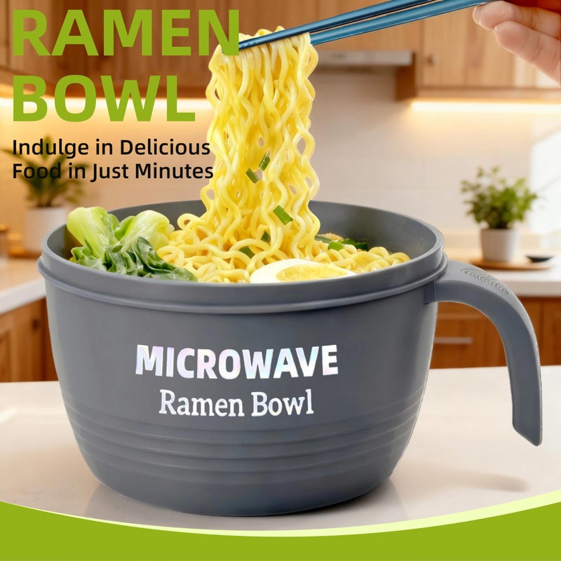 Layron Large Ramen Bowl Set, Ramen Noodle Bowls Microwavable 45 oz, Ramen Cooker, Microwave Pasta Cooker, Ramen Bowl Microwave Gift for College Boys Girls Male Female Dorm Room (grey) - Image 2