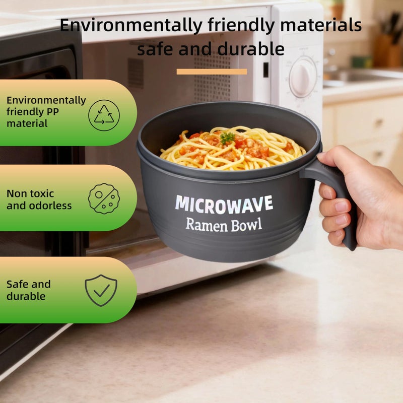 Layron Large Ramen Bowl Set, Ramen Noodle Bowls Microwavable 45 oz, Ramen Cooker, Microwave Pasta Cooker, Ramen Bowl Microwave Gift for College Boys Girls Male Female Dorm Room (grey) - Image 4