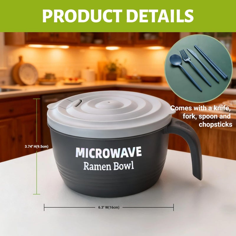 Layron Large Ramen Bowl Set, Ramen Noodle Bowls Microwavable 45 oz, Ramen Cooker, Microwave Pasta Cooker, Ramen Bowl Microwave Gift for College Boys Girls Male Female Dorm Room (grey) - Image 3