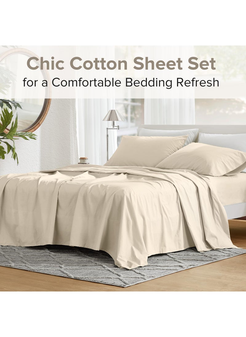 Comfort Spaces Comfort Spaces 100% Cotton Sheets Cal King  Breathable & Soft Cotton Sheets  Naturally Cool Cotton Bed Sheets with 14"" Elastic Pocket Fits up to 16"" Mattress  All Seasons Sheet Set  Cream 4 Piece  - Image 2