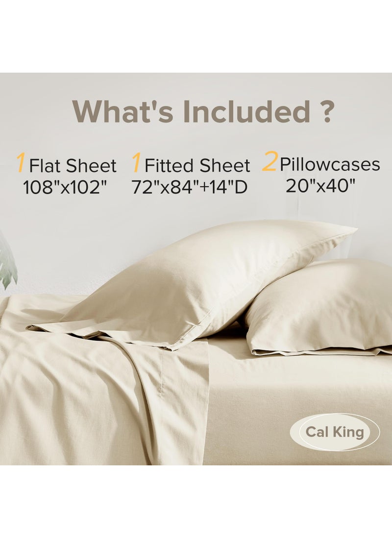 Comfort Spaces Comfort Spaces 100% Cotton Sheets Cal King  Breathable & Soft Cotton Sheets  Naturally Cool Cotton Bed Sheets with 14"" Elastic Pocket Fits up to 16"" Mattress  All Seasons Sheet Set  Cream 4 Piece  - Image 4