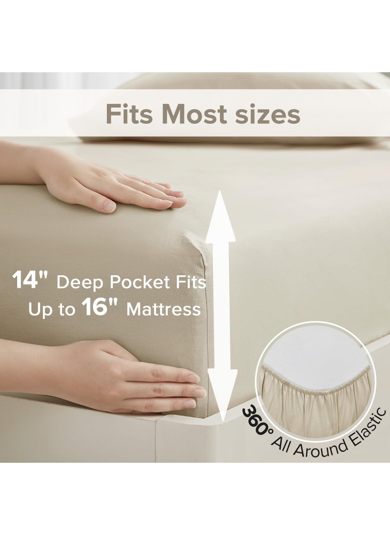 Comfort Spaces Comfort Spaces 100% Cotton Sheets Cal King  Breathable & Soft Cotton Sheets  Naturally Cool Cotton Bed Sheets with 14"" Elastic Pocket Fits up to 16"" Mattress  All Seasons Sheet Set  Cream 4 Piece  - Image 5