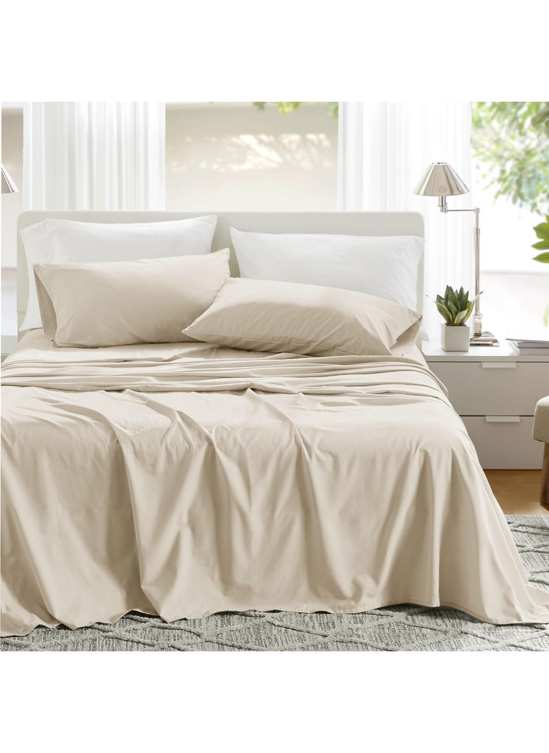Comfort Spaces Comfort Spaces 100% Cotton Sheets Cal King  Breathable & Soft Cotton Sheets  Naturally Cool Cotton Bed Sheets with 14"" Elastic Pocket Fits up to 16"" Mattress  All Seasons Sheet Set  Cream 4 Piece  - Image 1