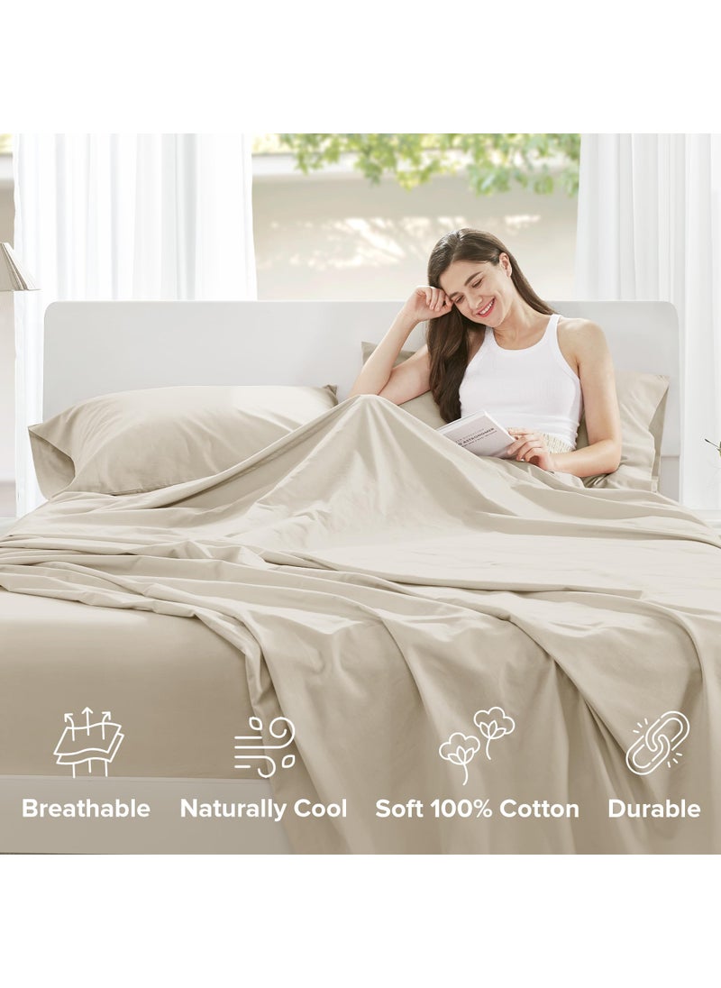 Comfort Spaces Comfort Spaces 100% Cotton Sheets Cal King  Breathable & Soft Cotton Sheets  Naturally Cool Cotton Bed Sheets with 14"" Elastic Pocket Fits up to 16"" Mattress  All Seasons Sheet Set  Cream 4 Piece  - Image 3
