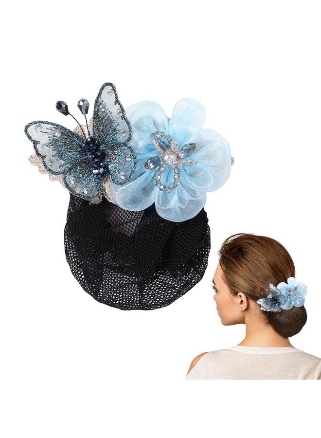 ماي كرييت إكسسوارات كعكة الشعر من MAYCREATE® للنساء، شبكة شعر أنيقة بمشبك للنساء لعمل كعكة الشعر، صانع كعكة شعر شبكية، غطاء كعكة شعر شبكة شعر للاستخدام اليومي والعمل والراقصة (أزرق - فراشة) - Image 1