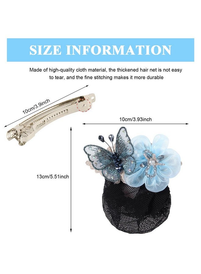 ماي كرييت إكسسوارات كعكة الشعر من MAYCREATE® للنساء، شبكة شعر أنيقة بمشبك للنساء لعمل كعكة الشعر، صانع كعكة شعر شبكية، غطاء كعكة شعر شبكة شعر للاستخدام اليومي والعمل والراقصة (أزرق - فراشة) - Image 2