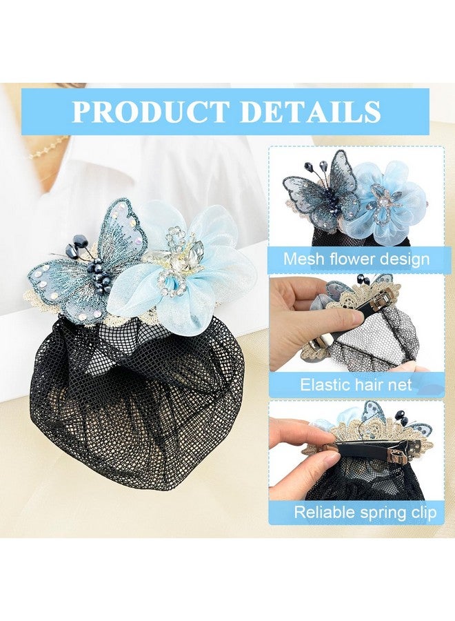 ماي كرييت إكسسوارات كعكة الشعر من MAYCREATE® للنساء، شبكة شعر أنيقة بمشبك للنساء لعمل كعكة الشعر، صانع كعكة شعر شبكية، غطاء كعكة شعر شبكة شعر للاستخدام اليومي والعمل والراقصة (أزرق - فراشة) - Image 3