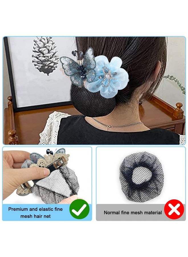 ماي كرييت إكسسوارات كعكة الشعر من MAYCREATE® للنساء، شبكة شعر أنيقة بمشبك للنساء لعمل كعكة الشعر، صانع كعكة شعر شبكية، غطاء كعكة شعر شبكة شعر للاستخدام اليومي والعمل والراقصة (أزرق - فراشة) - Image 4