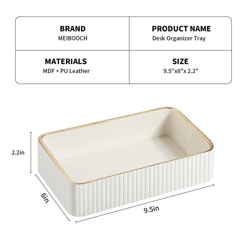MEIBOOCH Desk Organizer Tray, PU Leather Nightstand Organizer Perfume Valet Tray for Men Women, Decorative Vanity Trays Trinket Dish Key Bowl for Entryway Table (Ivory, Small) - Image 5