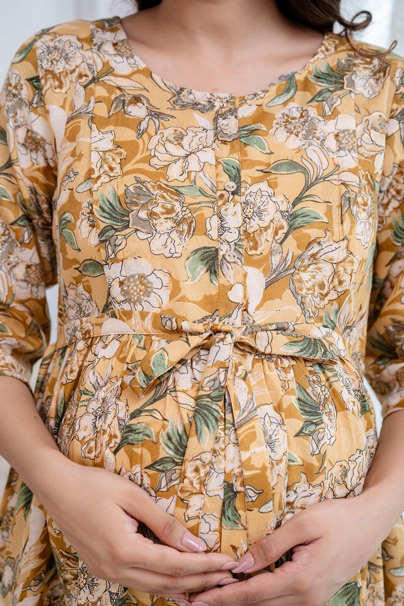 NOZ2TOZ Cream Printed Maternity Dress for Women - Image 4
