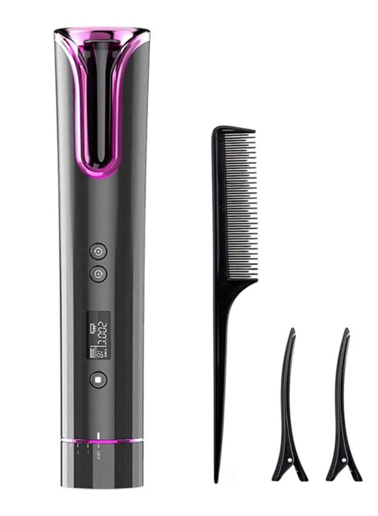 Curling Iron, Cordless Automatic Iron Fast Heating Ceramic Barrel Adjustable Temperature with LCD Display, Portable Home Travel Styler (Gray) - Image 4