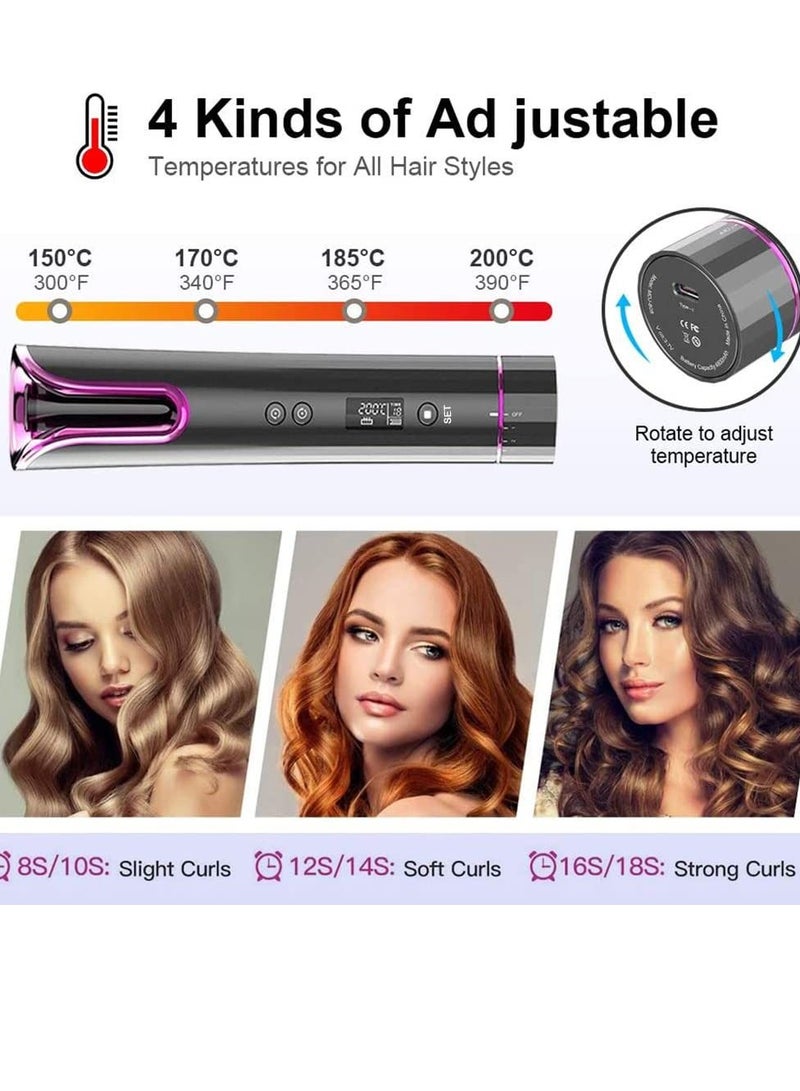 Curling Iron, Cordless Automatic Iron Fast Heating Ceramic Barrel Adjustable Temperature with LCD Display, Portable Home Travel Styler (Gray) - Image 3