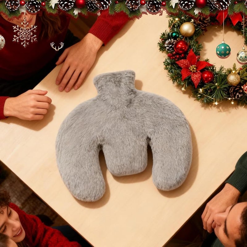 Gray U Shape Hot Water Bottle 1L Heating Pad with Soft Cover for Neck Body Warmth Support - Image 4