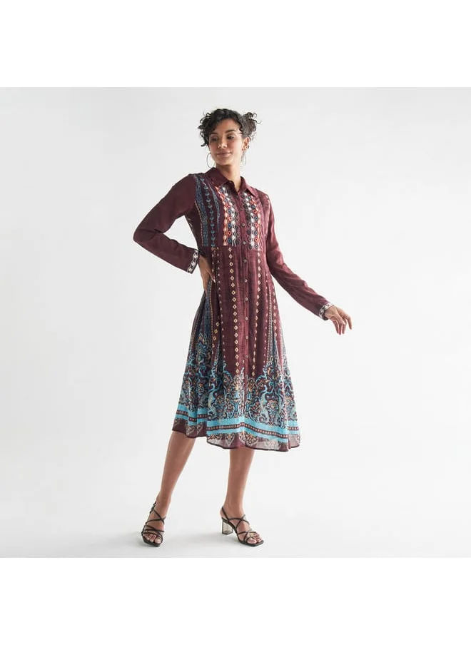 FAV Embroidered Shirt Dress with Long Sleeves