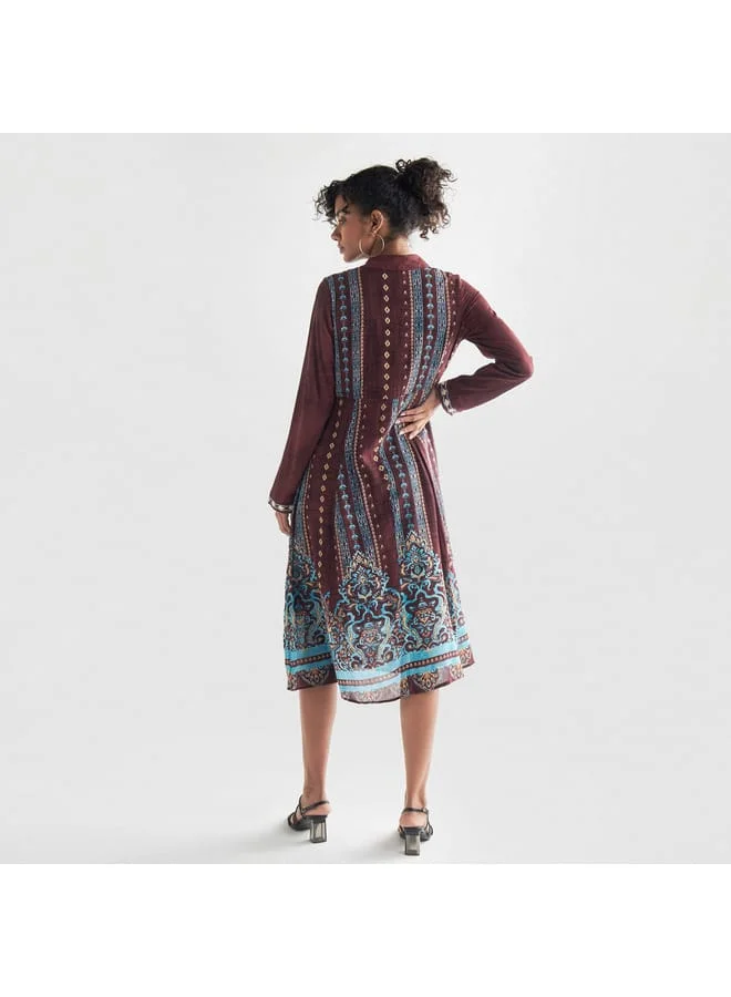 Splash FAV Embroidered Shirt Dress with Long Sleeves