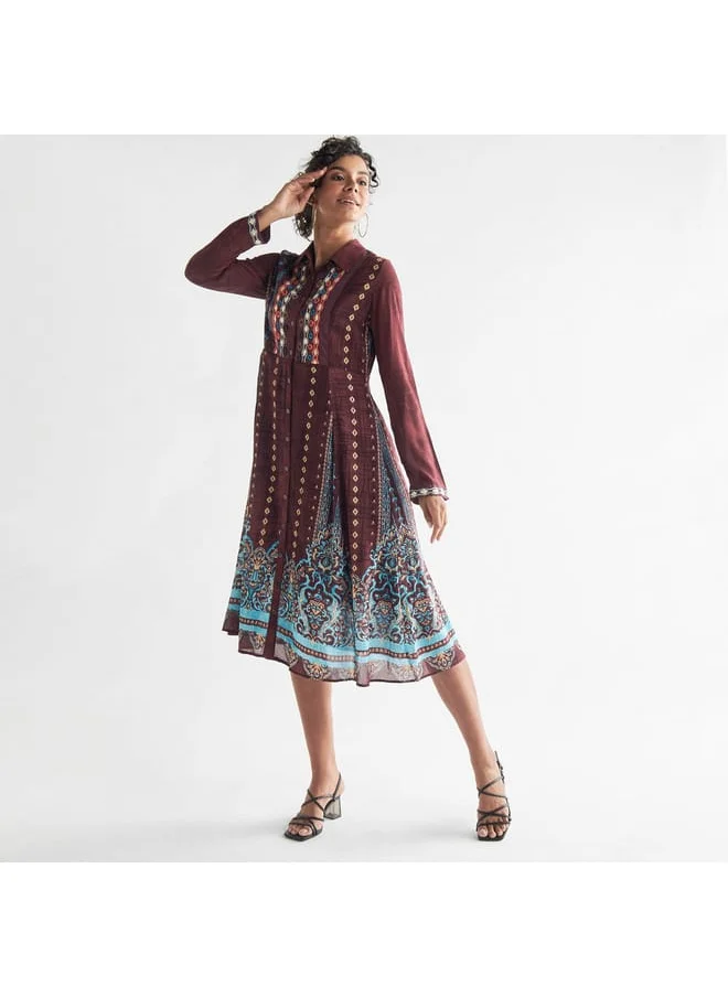 FAV Embroidered Shirt Dress with Long Sleeves