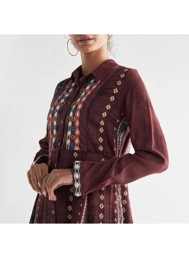 Splash FAV Embroidered Shirt Dress with Long Sleeves
