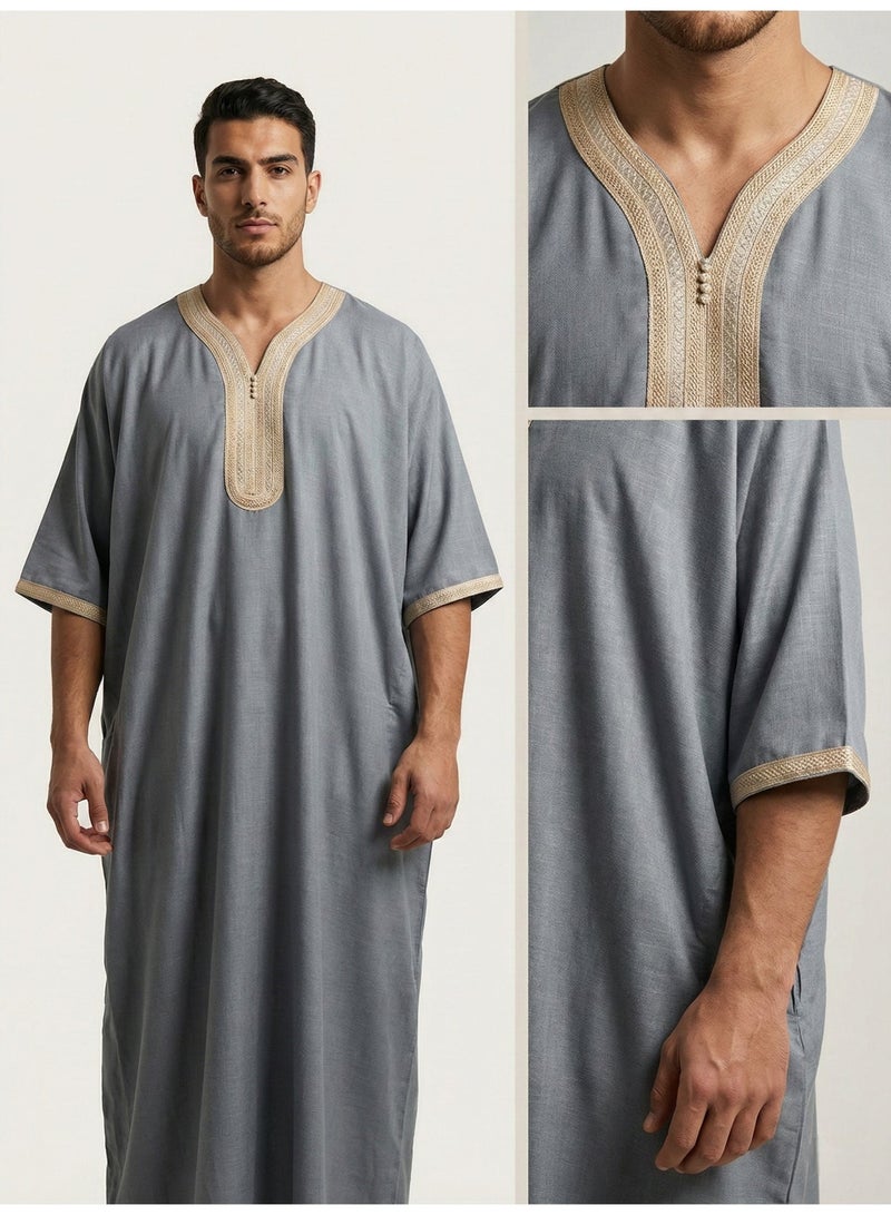Men's Shirt, Nightgown, Moroccan Robe, Comfortable Men's Gifts Luxury Men's House Robe for Comfort Moroccan Shirt, Men's Summer Shirt, Short Sleeve Shirt, Men's Robe Comfortable Men's Gifts - Image 1