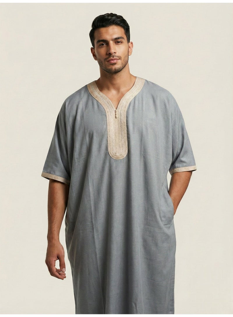 Men's Shirt, Nightgown, Moroccan Robe, Comfortable Men's Gifts Luxury Men's House Robe for Comfort Moroccan Shirt, Men's Summer Shirt, Short Sleeve Shirt, Men's Robe Comfortable Men's Gifts - Image 3
