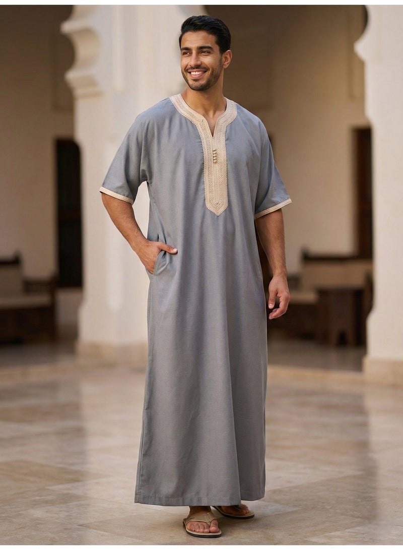 Men's Shirt, Nightgown, Moroccan Robe, Comfortable Men's Gifts Luxury Men's House Robe for Comfort Moroccan Shirt, Men's Summer Shirt, Short Sleeve Shirt, Men's Robe Comfortable Men's Gifts - Image 2