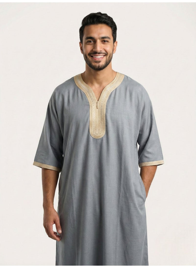 Men's Shirt, Nightgown, Moroccan Robe, Comfortable Men's Gifts Luxury Men's House Robe for Comfort Moroccan Shirt, Men's Summer Shirt, Short Sleeve Shirt, Men's Robe Comfortable Men's Gifts - Image 4
