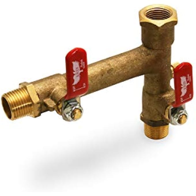 S3565 DOUBLE SHUTOFF EXPANSION TANK ISOLATOR VALVE, WITH DRAIN, BRASS, 1/2 IN. MIP X FIP - Image 1
