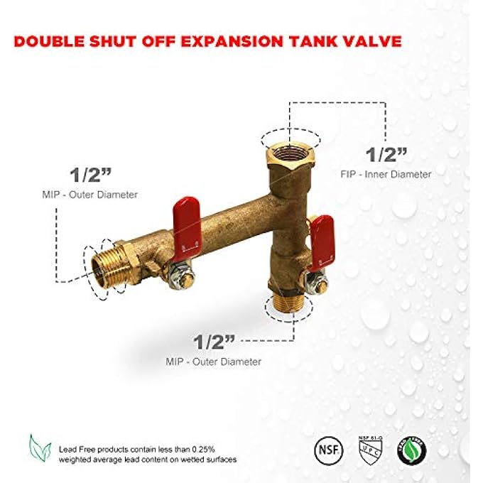 S3565 DOUBLE SHUTOFF EXPANSION TANK ISOLATOR VALVE, WITH DRAIN, BRASS, 1/2 IN. MIP X FIP - Image 2