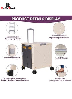 Box Trolley on Wheels, Foldable Portable Shopping Trolley, Foldable Rolling Cart with 4 Rotate Wheel sLid and Telescopic Handle Collapsible Utility Cart,Beige - pzsku/ZD0AA462B462303A265FCZ/45/_/1725505839/c09ab437-2c00-48de-91fe-3de865d4ac99